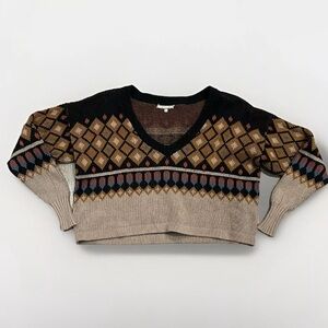 Gimmicks By Bke Buckle Women's Sweater Size M Fair Isle Cropped Oversized Boho
